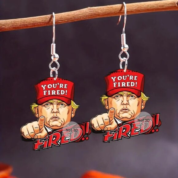 Fun Trending Political You Are Fired Trump-Inspired 3D Acrylic Earrings 1.38 X 1 - Picture 1 of 5